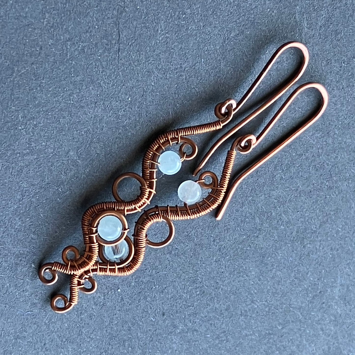 copper earrings with aquamarine beads