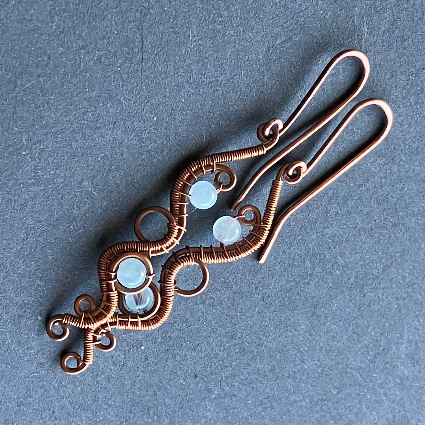 copper earrings with aquamarine beads