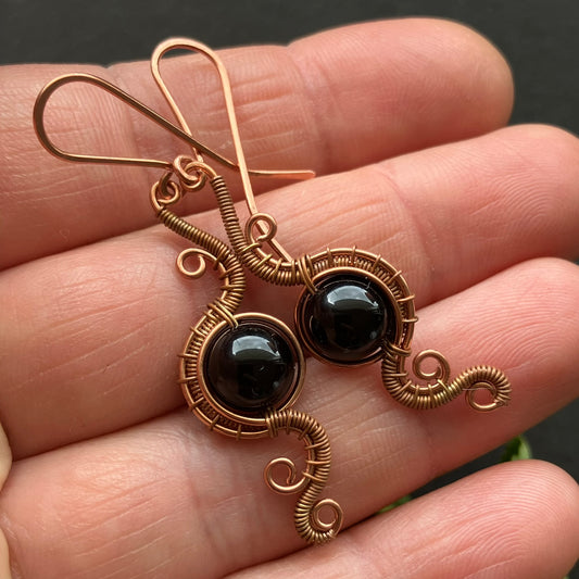 PHOENIX copper onyx earrings