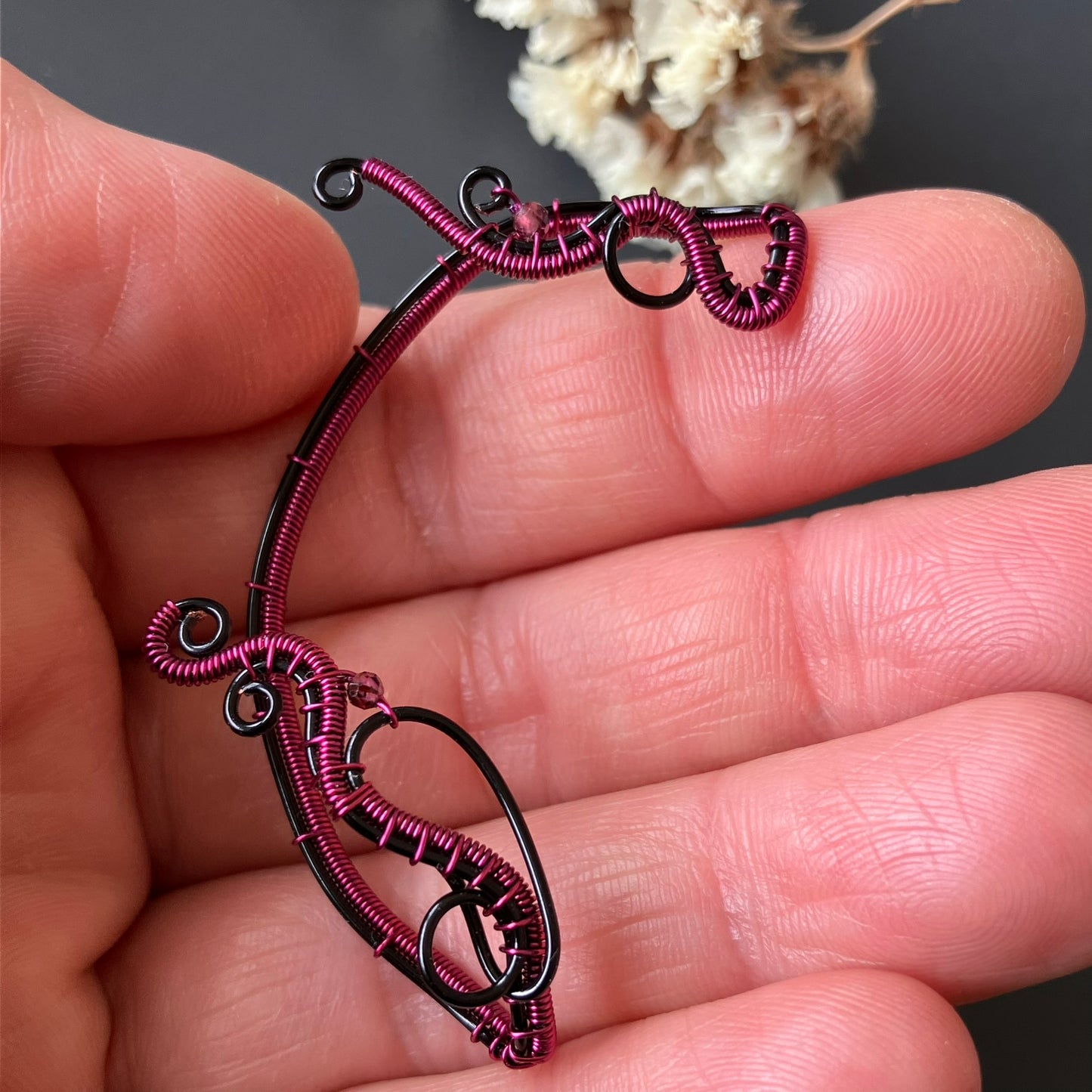 Black and pink ear wrap with garnet
