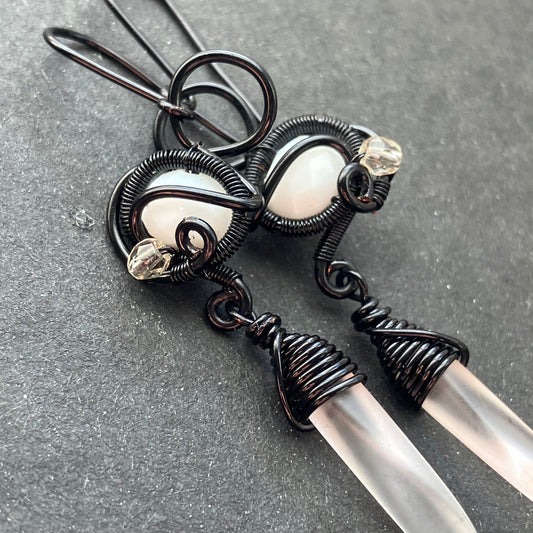 Gothic black and white earrings