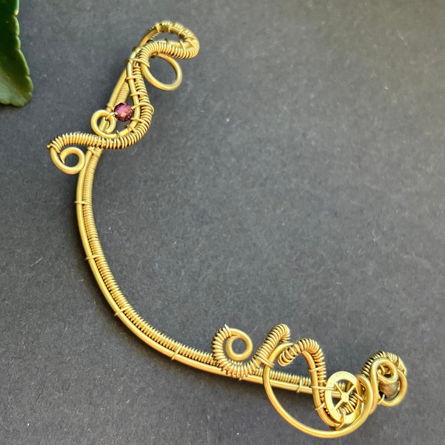 REINA brass and garnet ear wrap