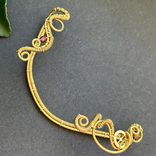 REINA brass and garnet ear wrap