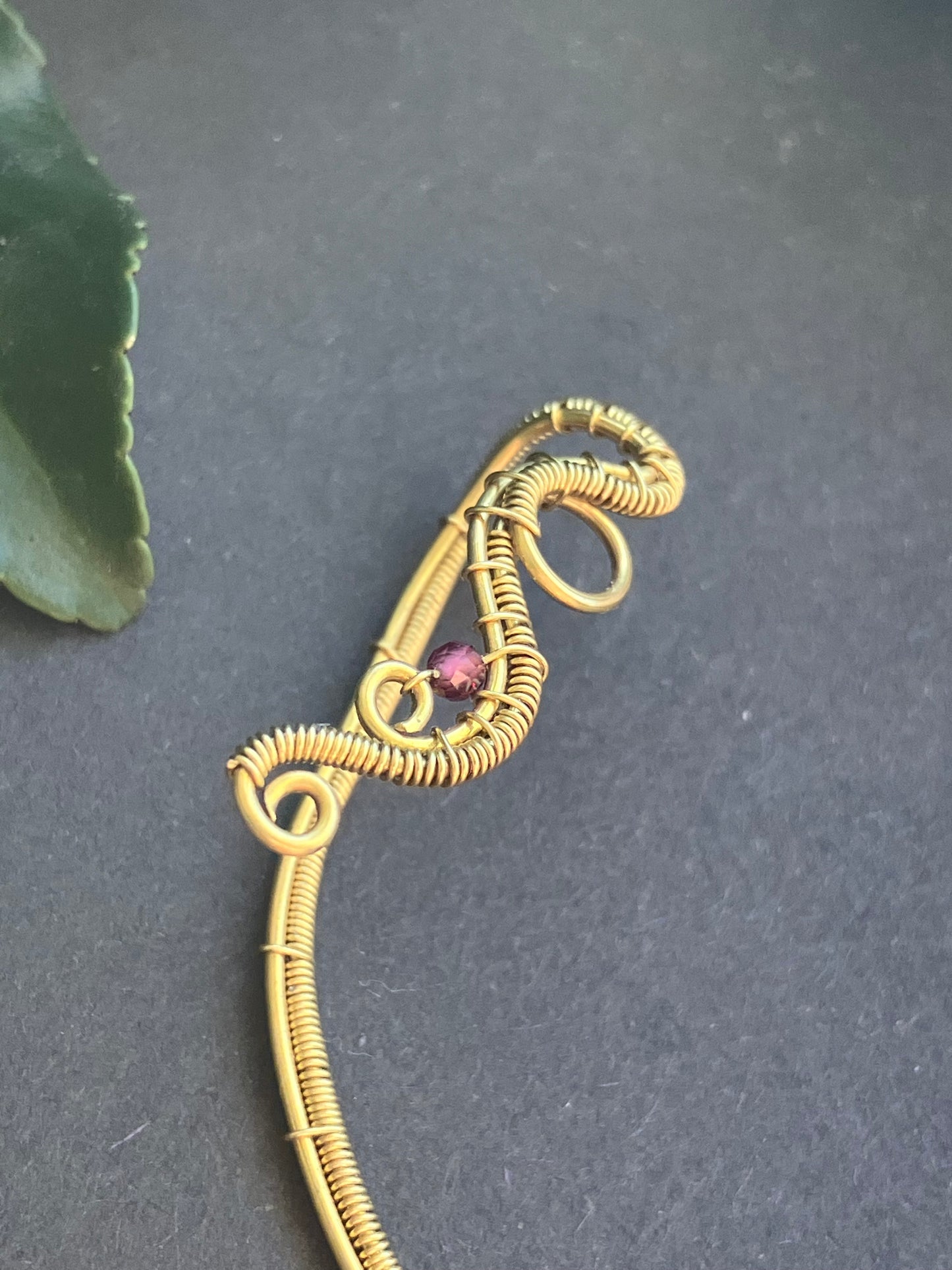 REINA brass and garnet ear wrap