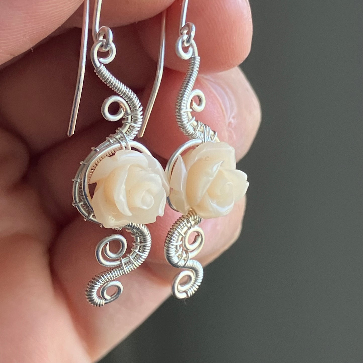 Silver plated rose earrings