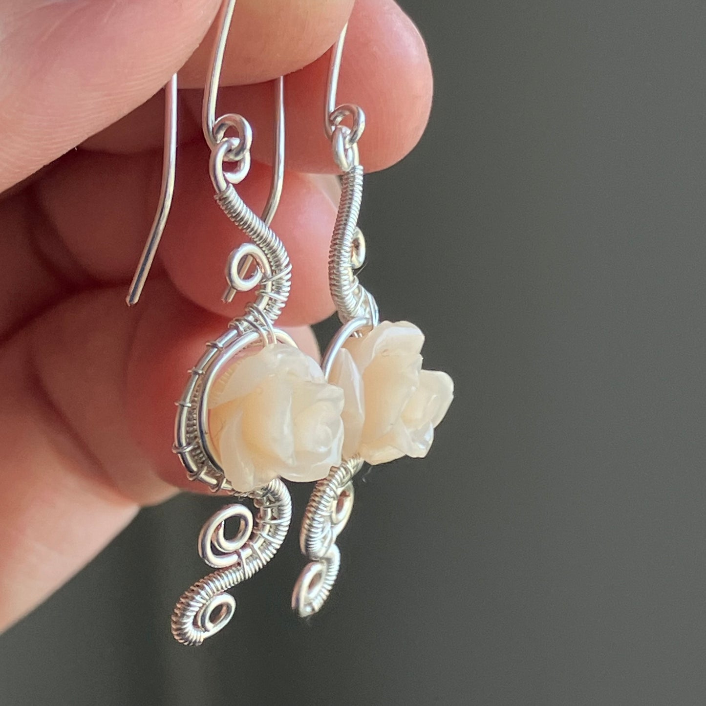 Silver plated rose earrings