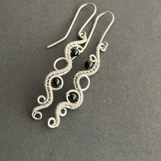 sterling silver earrings with onyx beads
