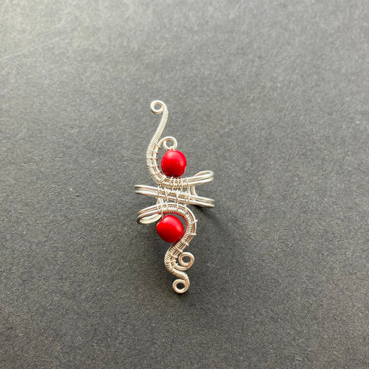 Winter Heart - silver plated matte red ear cuff