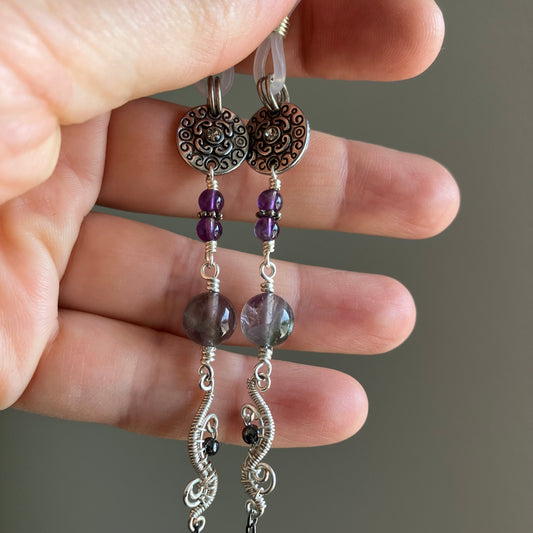 Silver plated amethyst glasses chain