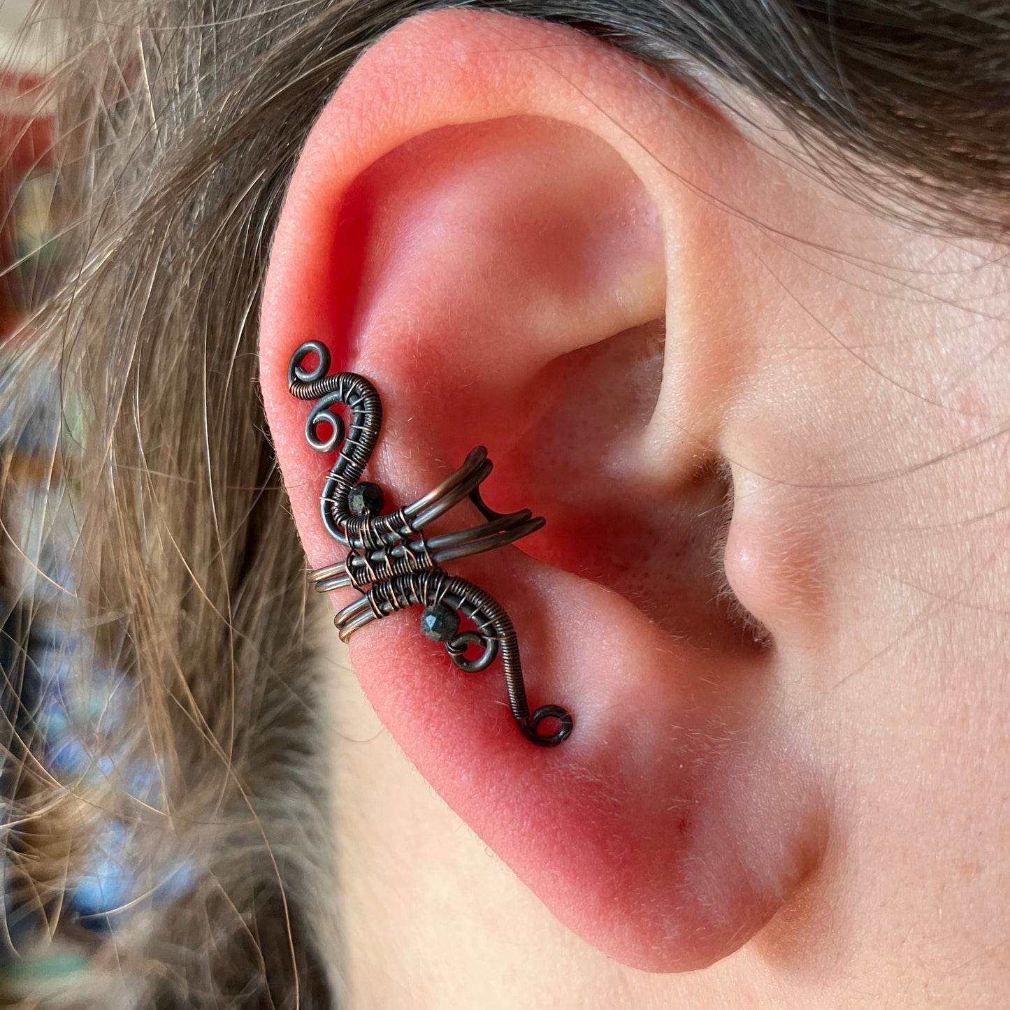copper black turmaline ear cuff