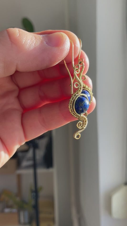 KEMET brass and lapis lazuli earrings