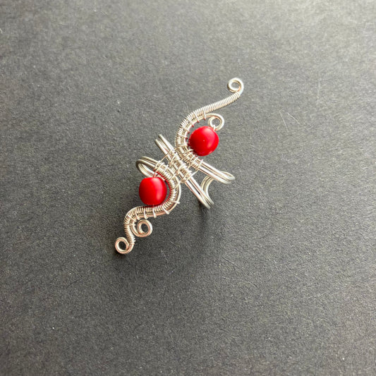 silver and red ear cuff
