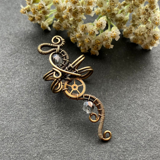 steampunk no piercing ear cuff brass gear gray