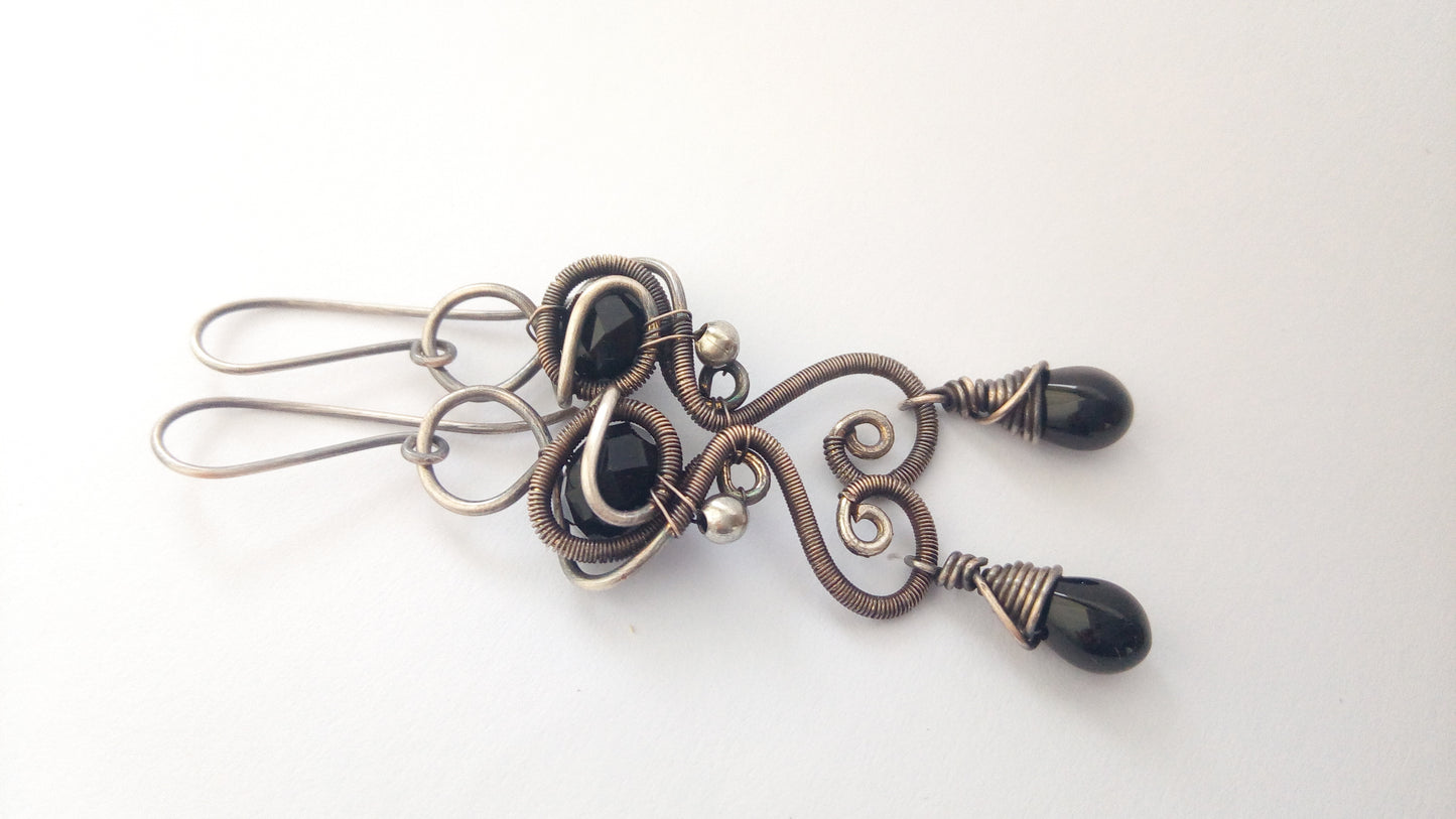 PHOENIX silver black earrings