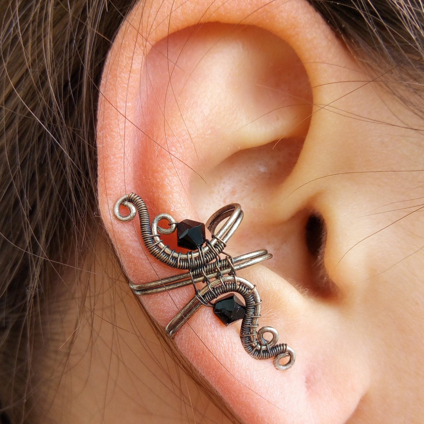 silver black ear cuff