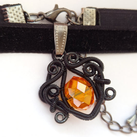 velvet choker with orange and black pendant