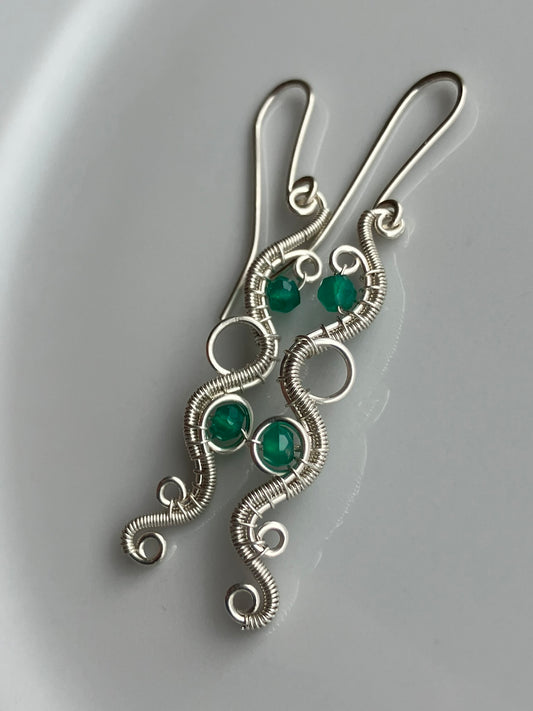 FREEDOM sterling silver and green onix earrings