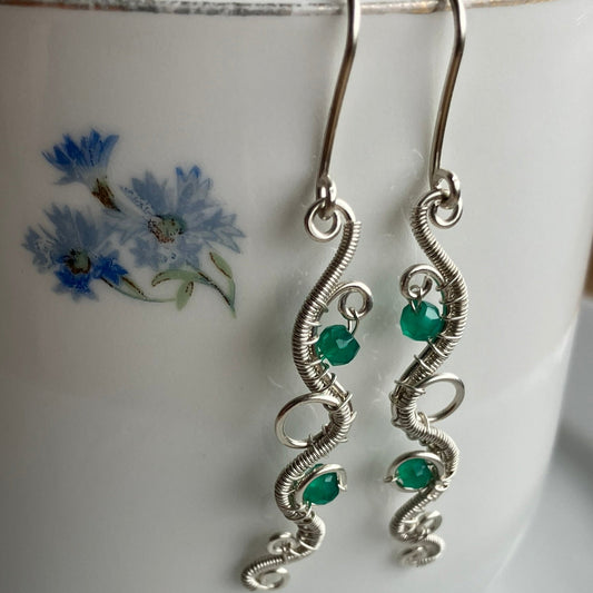 FREEDOM sterling silver and green onix earrings