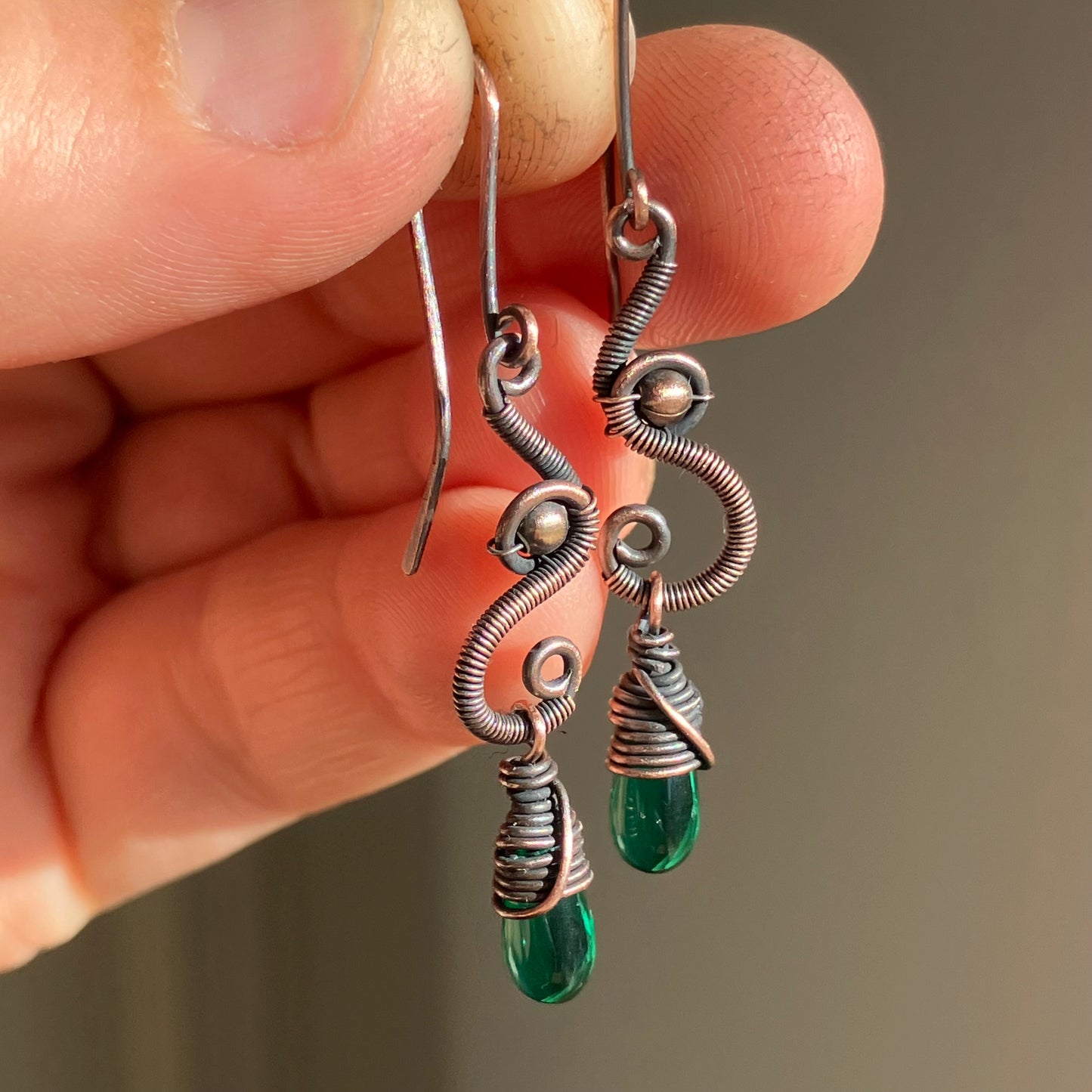 Copper and emerald green earrings