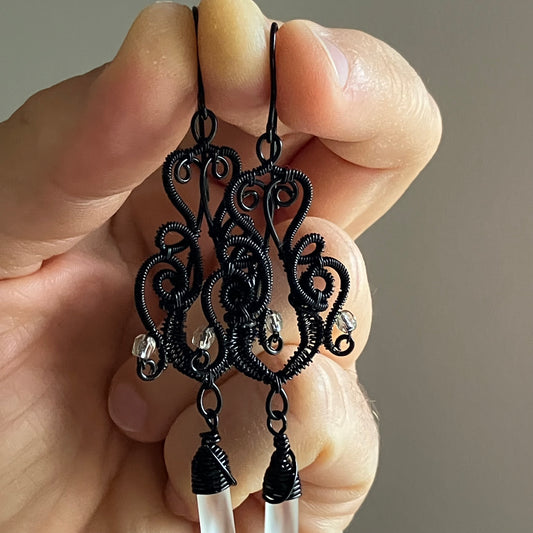 Gothic black and clear earrings