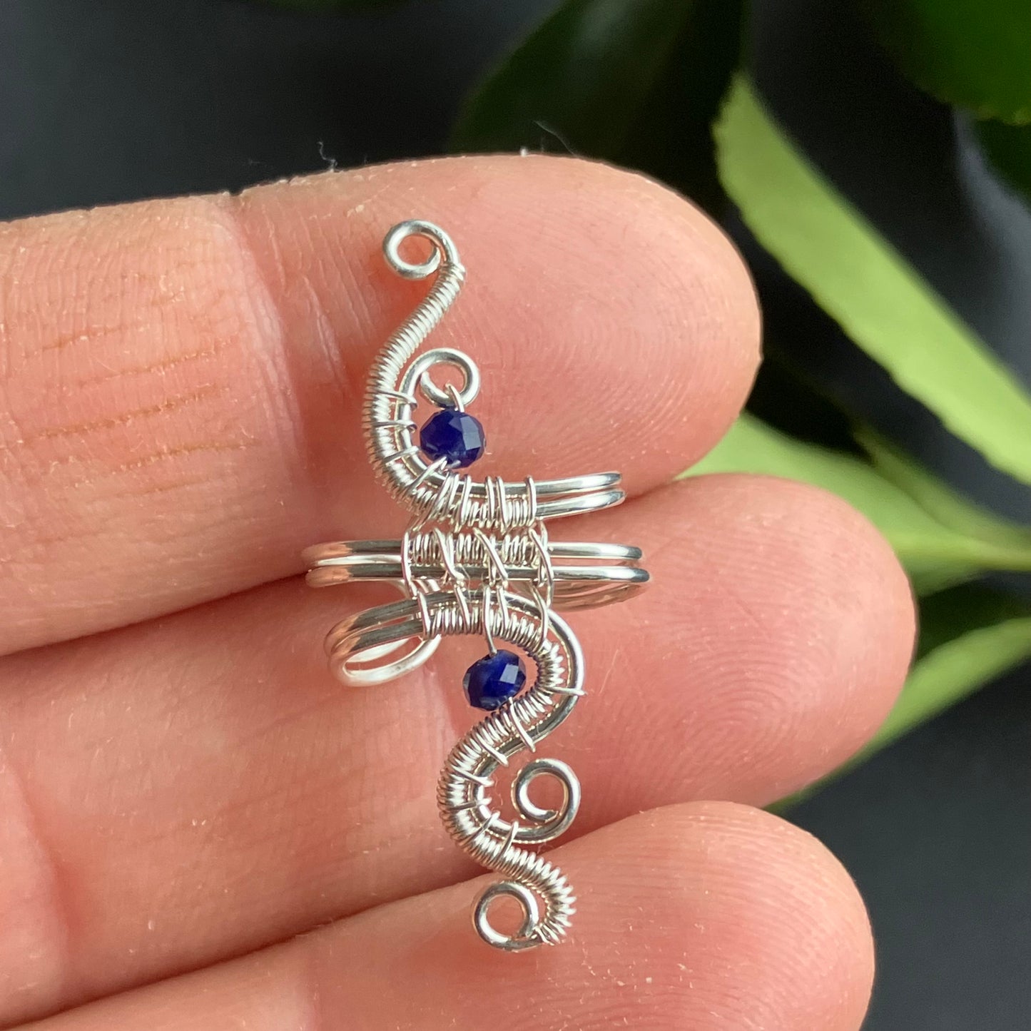 Silver sodalite ear cuff