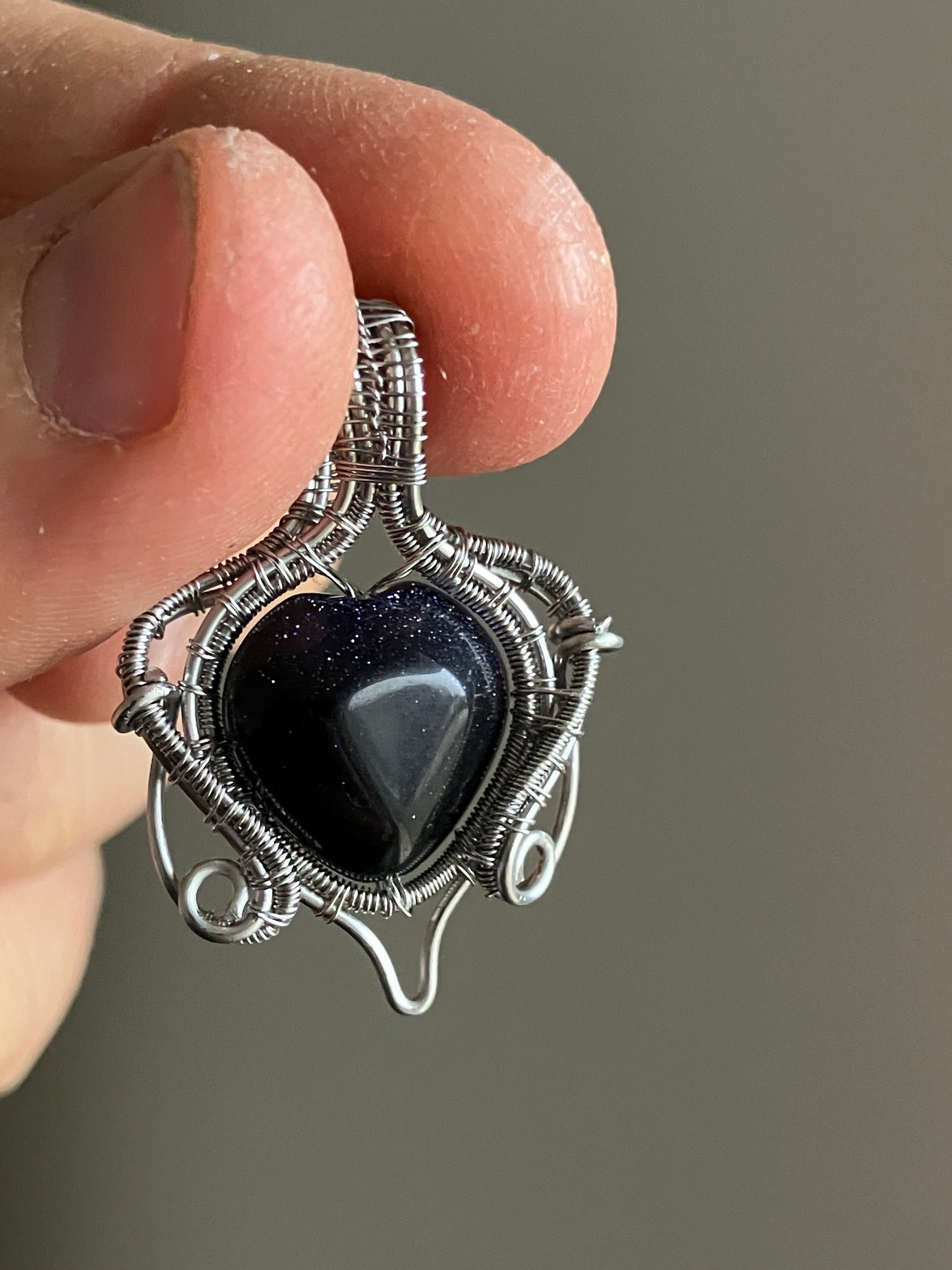 Stainless steal blue sandstone heart pendant