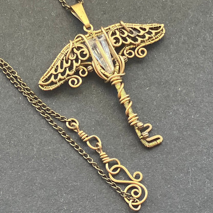 Last of Glass - brass clear winged key pendant