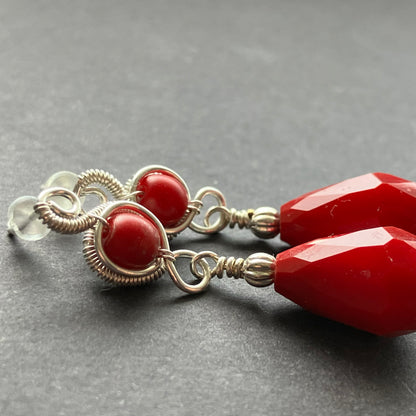 Winter Heart - silver plated red droplet earring