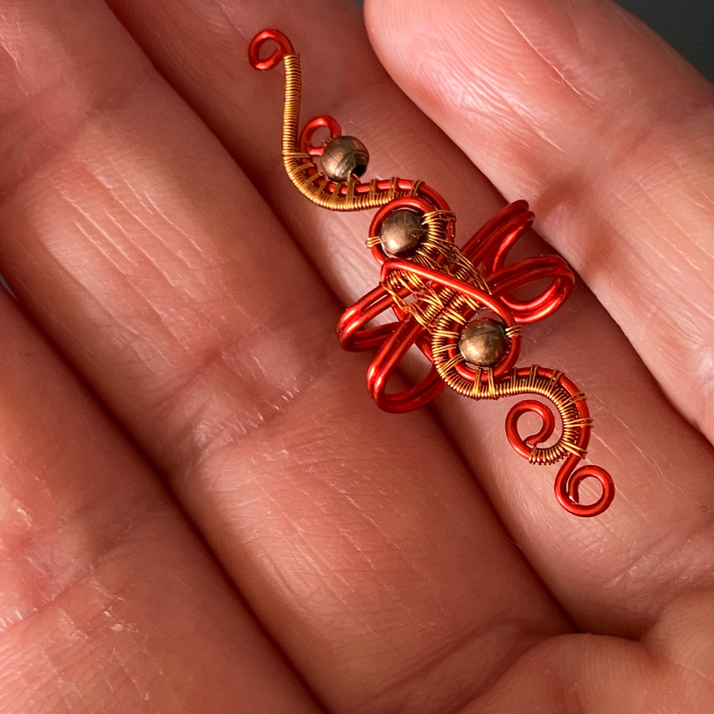 Red and copper big ear cuff