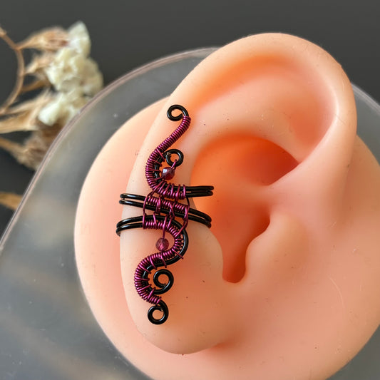 Black and pink ear cuff with garnet