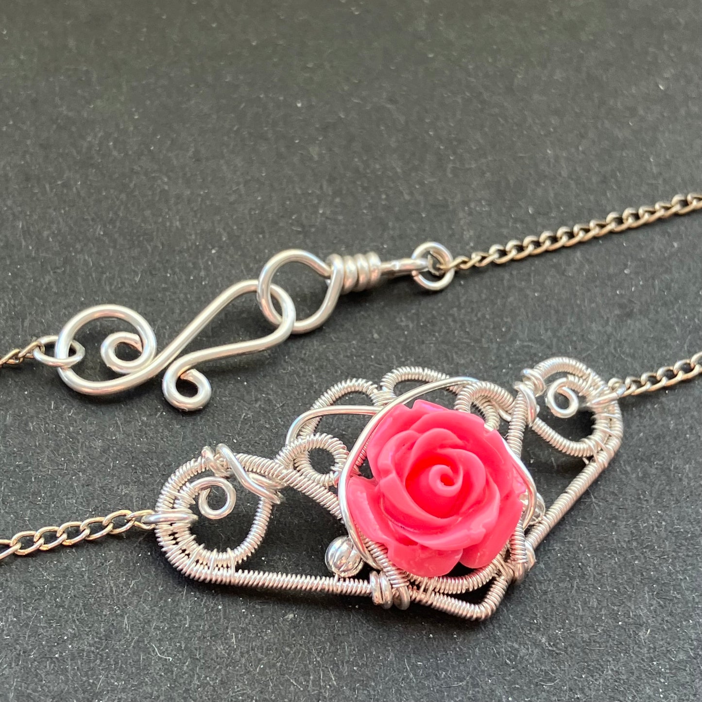 Last of Glass - silver plated and pink rose necklace