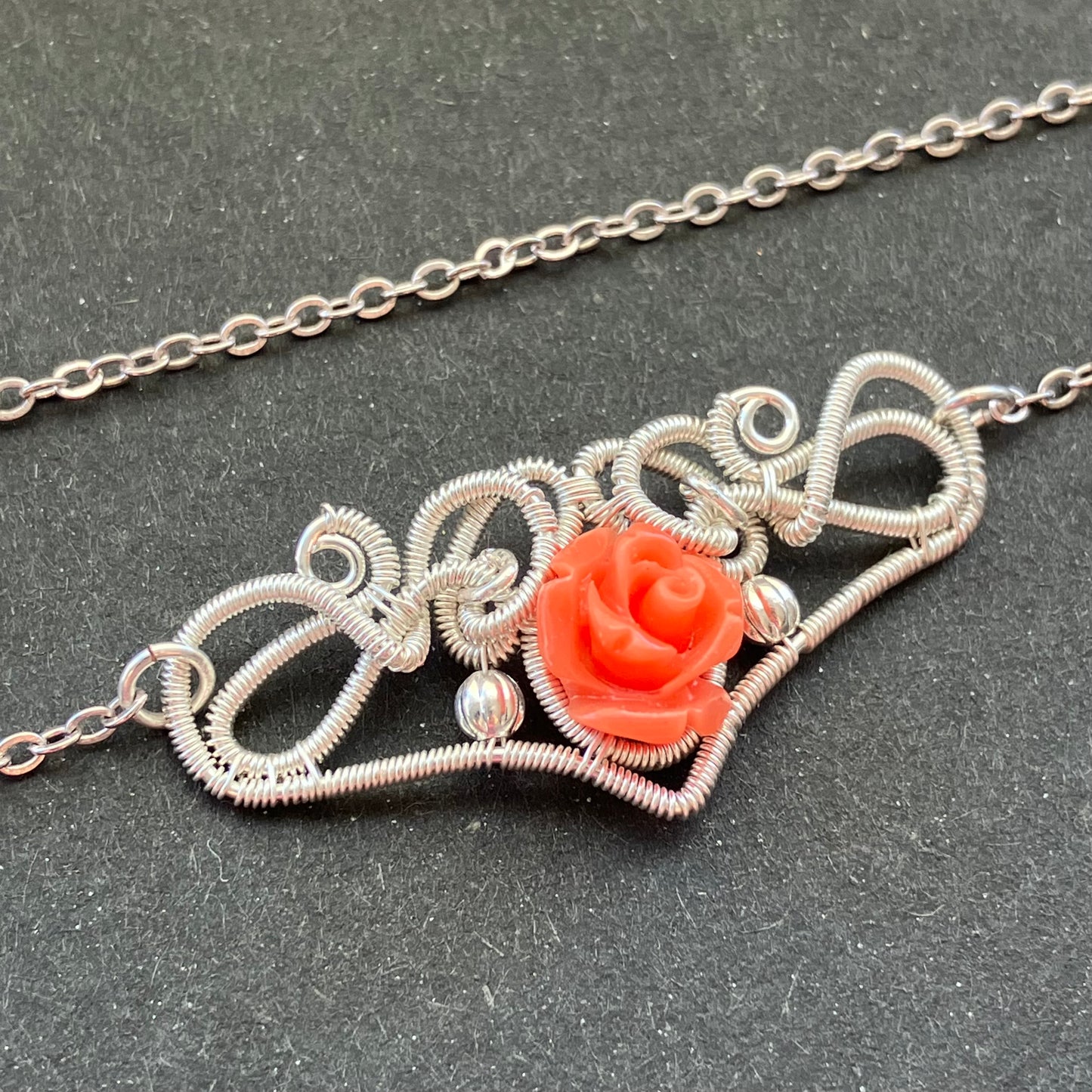 Last of Glass - silverplated orange rose necklace