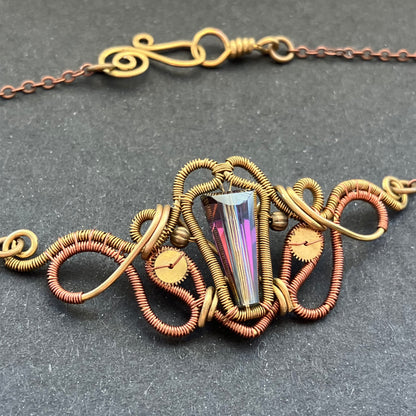 Last of Glass - brass and copper purple steampunk necklace