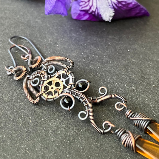 Steampunk vörösréz fülbevaló
