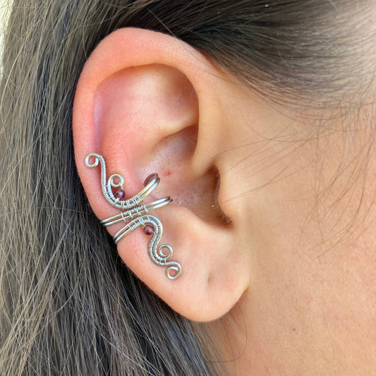 Stainless steel garnet ear cuff