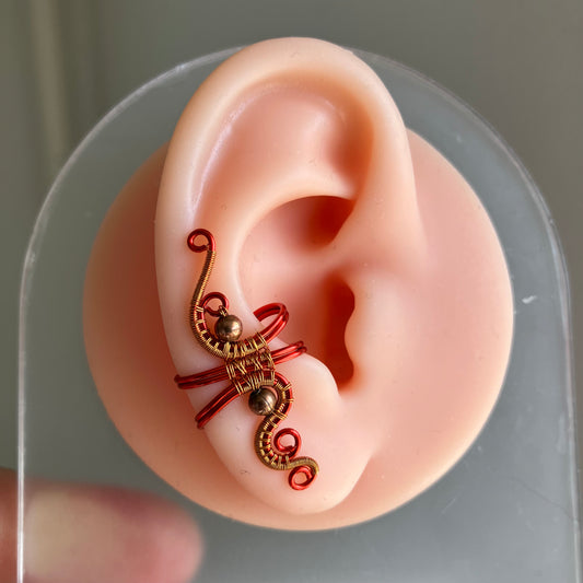 Red and copper ear cuff