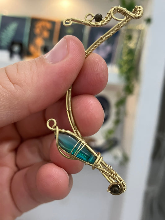 Brass teal ear wrap
