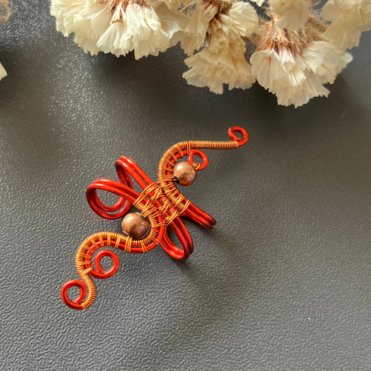 Red and copper ear cuff