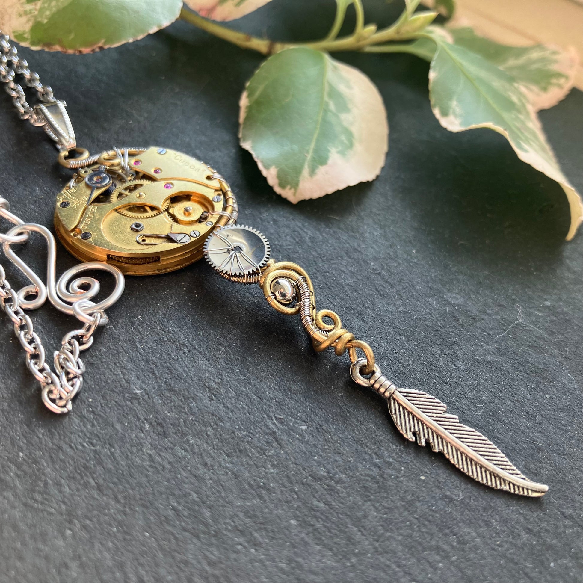 Steampunk wire wrapped watch pendant