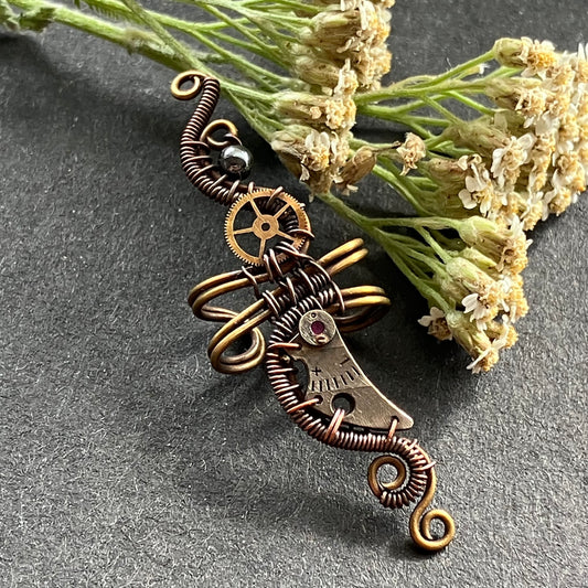 Brass and copper steampunk ear cuff
