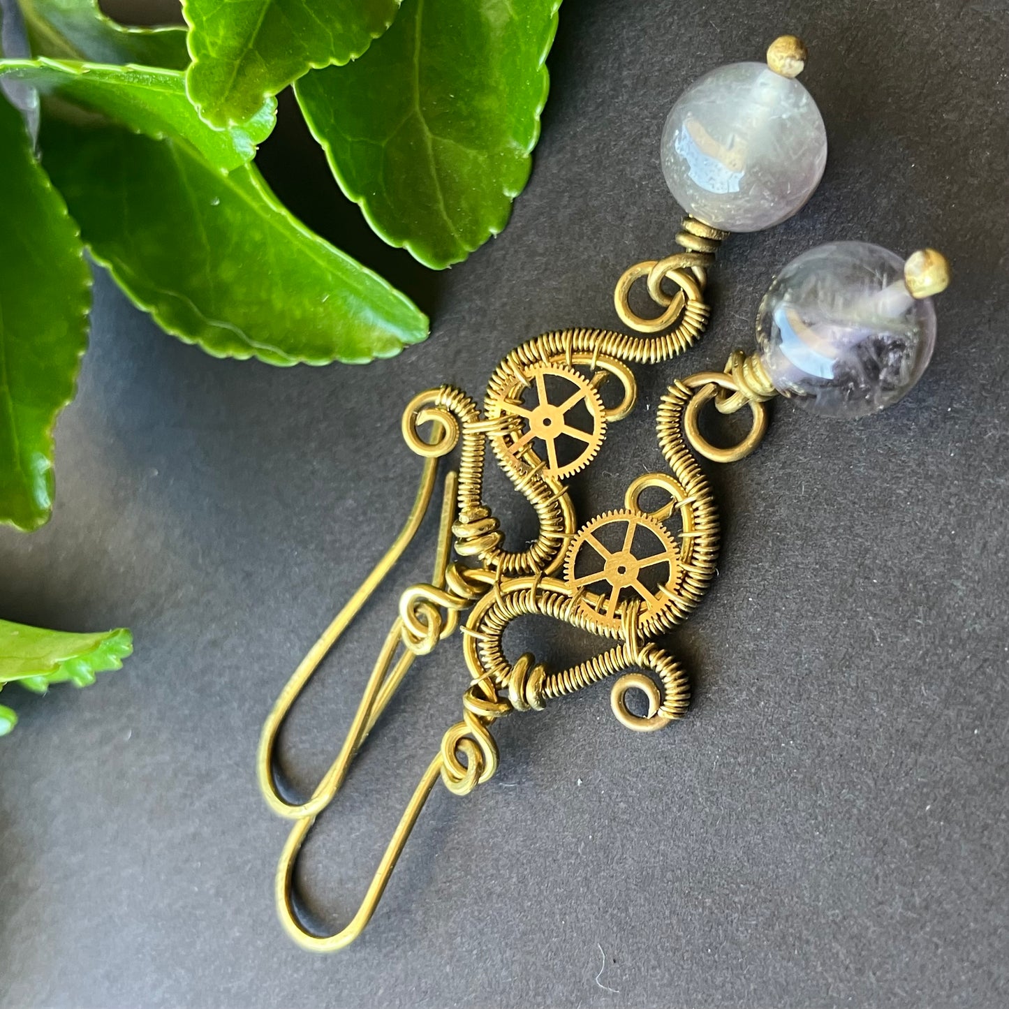 JÚNÓ HERCEGNŐ ametiszt steampunk fülbevaló