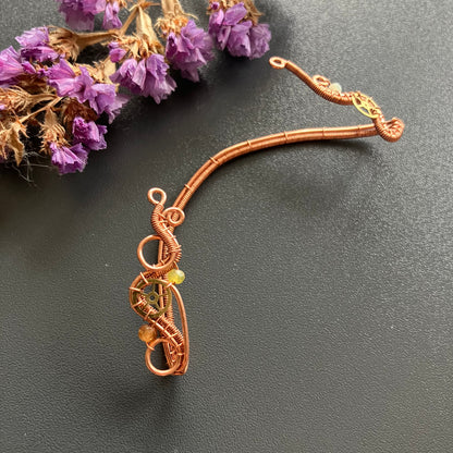 Copper steampunk yellow opal hessonite ear wrap