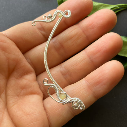 Silverplated yellow opal ear wrap