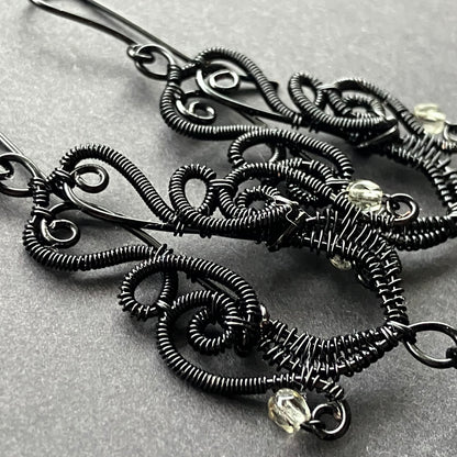 Gothic black and clear earrings