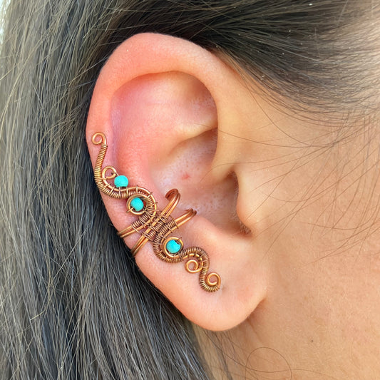 Freedom copper turquoise big ear cuff