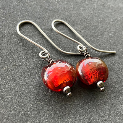 NEW stainless steel flat red earrings