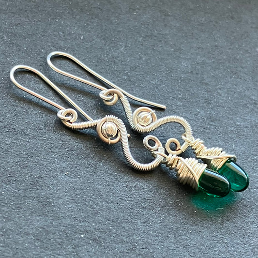 Last of Glass - silverplated emerald green earrings