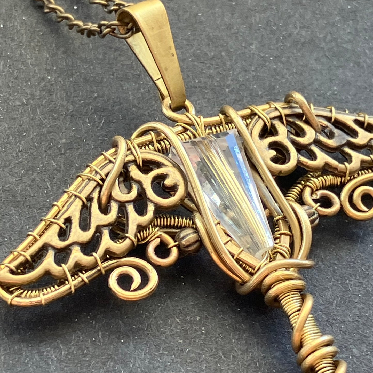 Last of Glass - brass clear winged key pendant