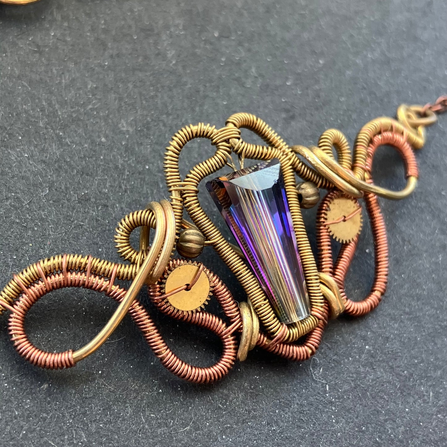 Last of Glass - brass and copper purple steampunk necklace