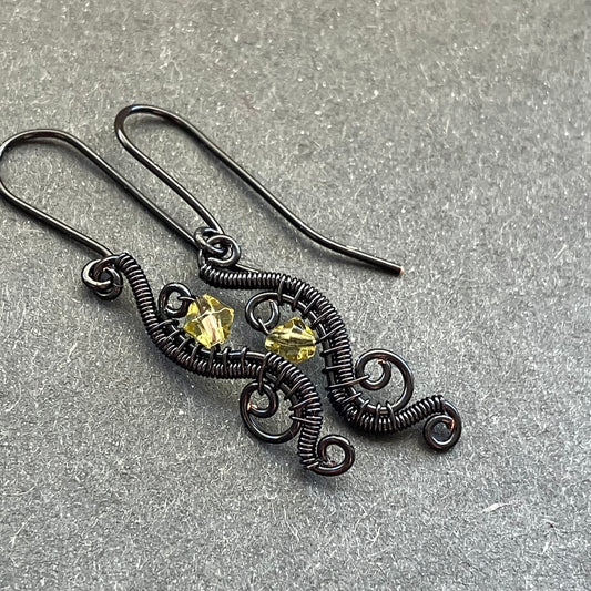 Last of Glass - black and khaki earrings